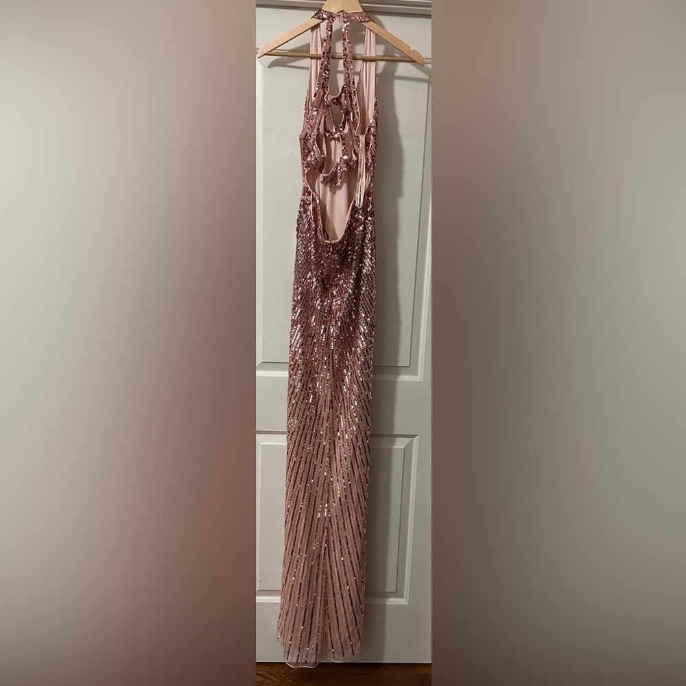 MAC DUGGAL
Pink Sleeveless Faux Wrap Sequin Embellished Cut Out Back Gown - Picture 6 of 9